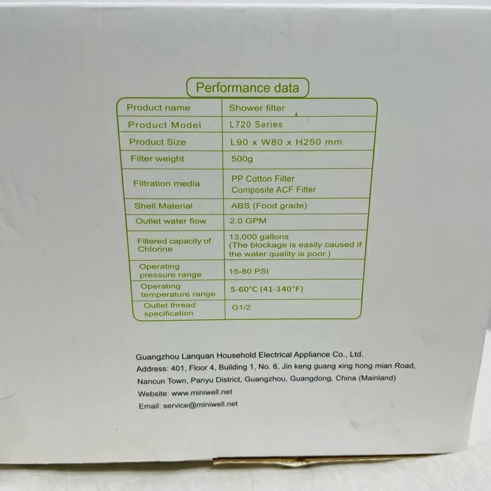 Miniwell Chlorine Removal Shower Filter White NWT New in Box Bath Water‎